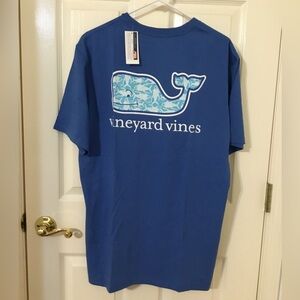 Vineyard Vines Tuna Dotted Batik Whale Blue Wave Short Sleeve Tee Large